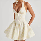 BXOXO Fashion Women Halter Corset Dress Summer Casual Solid Color Backless A-Line Party Dress for Beach Club Y2K Streetwear